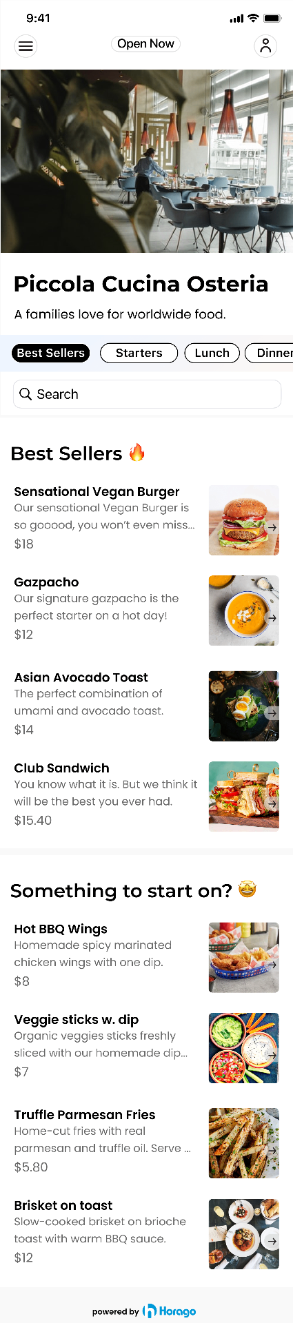 Horago app — order view